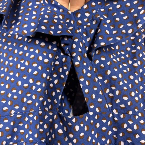 Kate Spade Size 6 Fit & Flare Mini Dress Blue White Geo Dot Poplin Cotton Blend - Picture 6 of 12